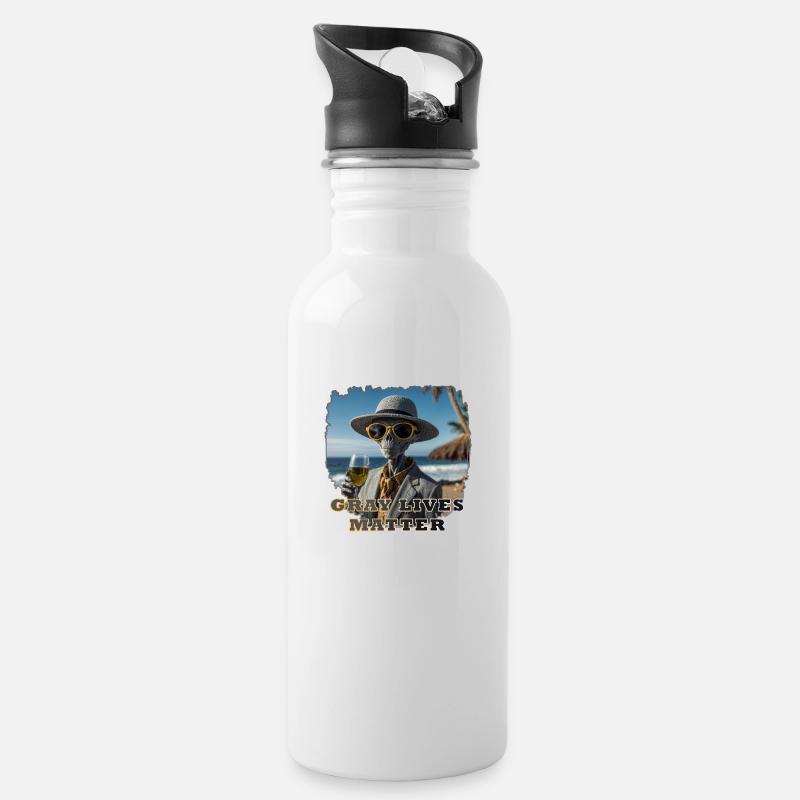 Gray lives matter - Version 1 - Trinkflasche mit integriertem Trinkhalm - Weiß