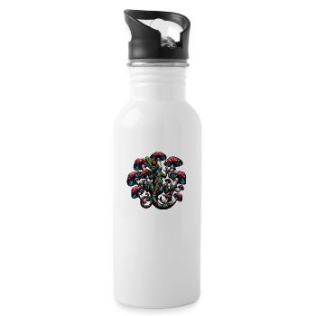 Psychedelischer Gecko mit Pilzen - Trinkflasche mit integriertem Trinkhalm - Weiß - Rechts