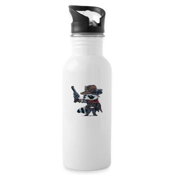 raccoon western - Water bottle with straw - white - Right