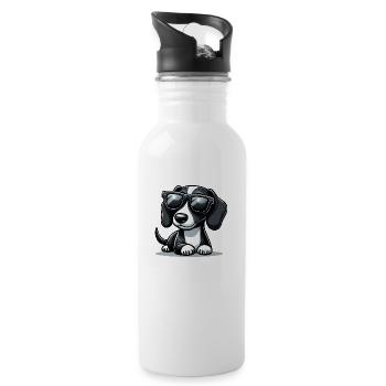 Cute dog with sunglasses - Water bottle with straw - white - Right