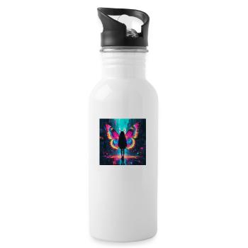Neon Schmetterling Metamorphose - Trinkflasche mit integriertem Trinkhalm - Weiß - Rechts