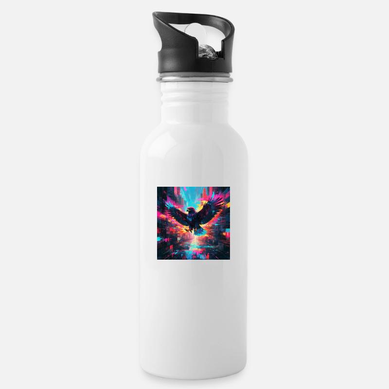 Neon Falke - Trinkflasche mit integriertem Trinkhalm - Weiß