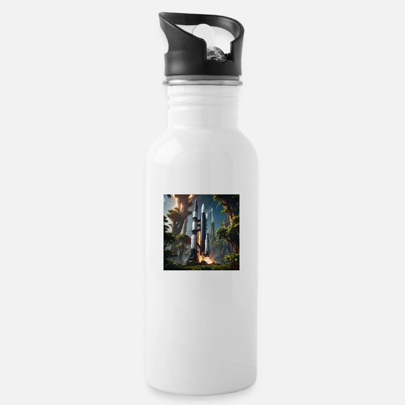 Rocket in Nature - Trinkflasche mit integriertem Trinkhalm - Weiß