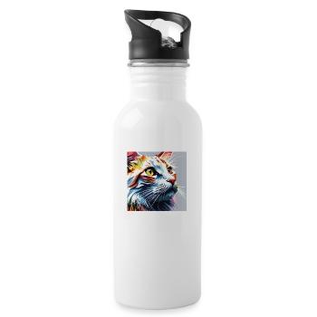 Katze weissrot - Trinkflasche mit integriertem Trinkhalm - Weiß - Rechts