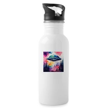 UFO farbig - Trinkflasche mit integriertem Trinkhalm - Weiß - Rechts