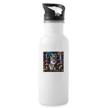 Magics shroom cat - Water bottle with straw - white - Right