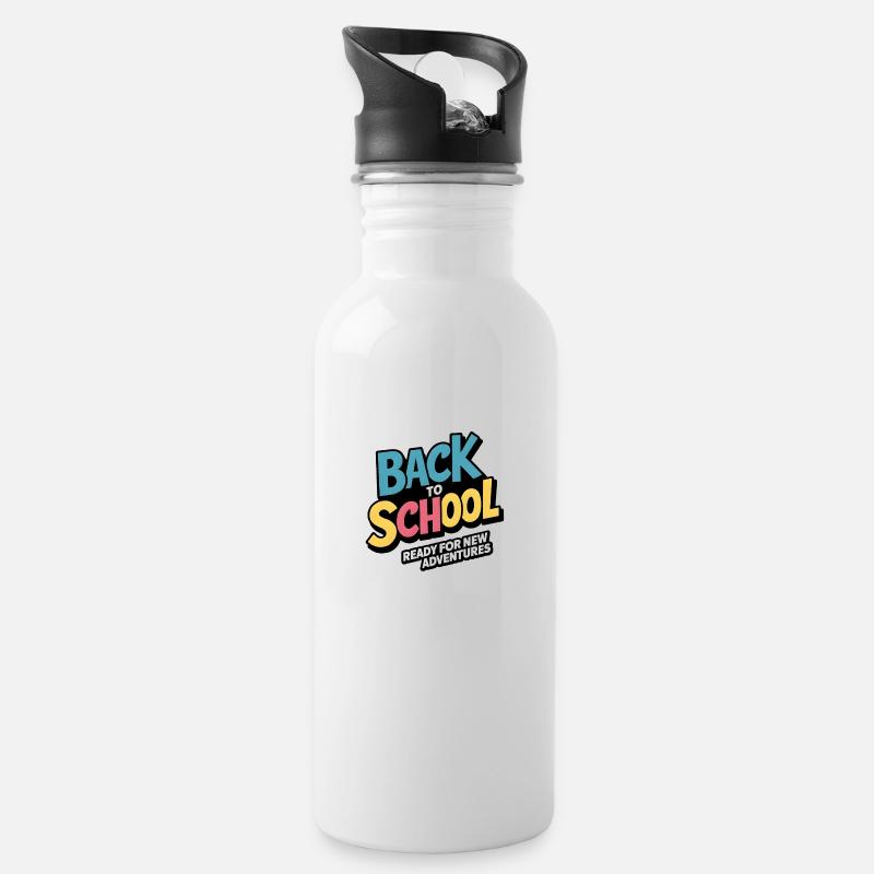 zurück in die Schule - Trinkflasche mit integriertem Trinkhalm - Weiß