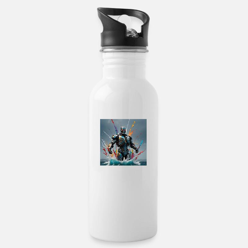 Robot colored - Water bottle with straw - white