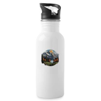 Schweizer Berge - Trinkflasche mit integriertem Trinkhalm - Weiß - Rechts