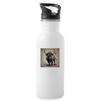 Bull coloured - Water bottle with straw - white - Right