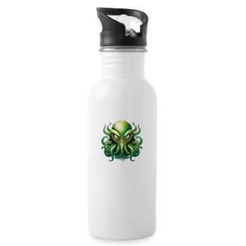 Wildes wütendes Logobeängstigendes gruseliges Alien - Trinkflasche mit integriertem Trinkhalm - Weiß - Rechts