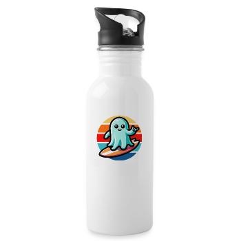 Ghost Surfing Vintage Sunset - Water bottle with straw - white - Right
