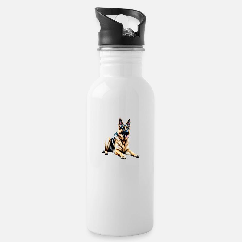 Deutscher Schäferhund - Trinkflasche mit integriertem Trinkhalm - Weiß