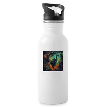 FANTASY Forest Cat 3 - Trinkflasche mit integriertem Trinkhalm - Weiß - Rechts