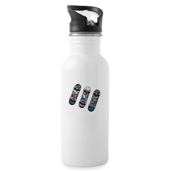 Drei Skateboards, Fun-Trio - Trinkflasche mit integriertem Trinkhalm - Weiß - Rechts