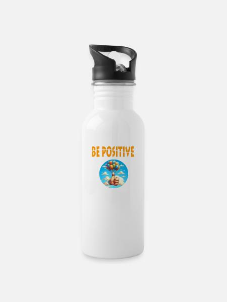 Be Positive - Water bottle with straw - white