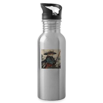Cat Samurai Japan Ukiyo-E - Water bottle with straw - silver - Right