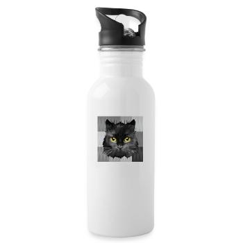 Katze - Trinkflasche mit integriertem Trinkhalm - Weiß - Rechts