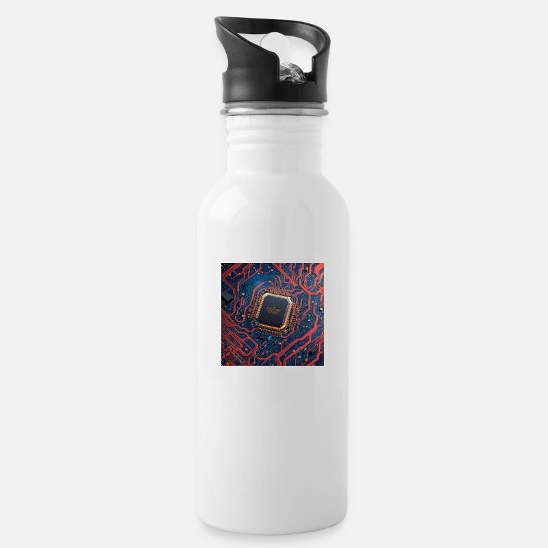 Microchip Red - Trinkflasche mit integriertem Trinkhalm - Weiß