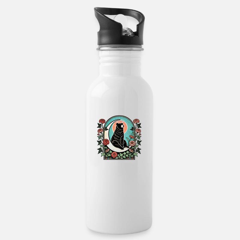 Black Bear - Water bottle with straw - white