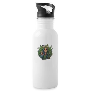 Marihuana Engel - Trinkflasche mit integriertem Trinkhalm - Weiß - Rechts