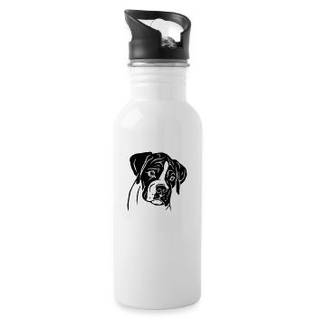 Boxer Welpe - Trinkflasche mit integriertem Trinkhalm - Weiß - Rechts