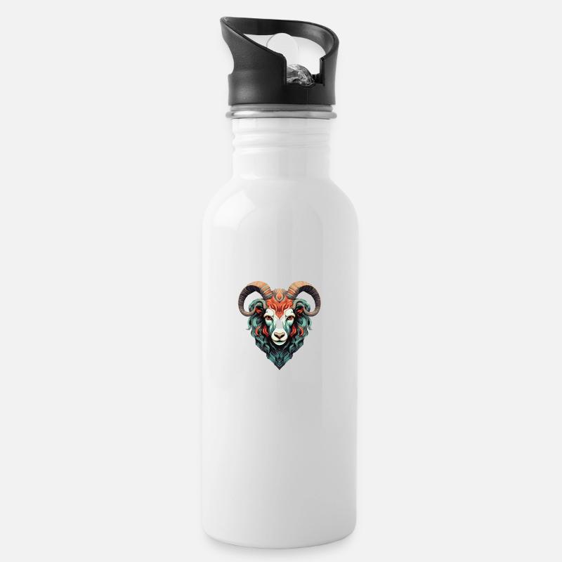 Widder Tier - Trinkflasche mit integriertem Trinkhalm - Weiß