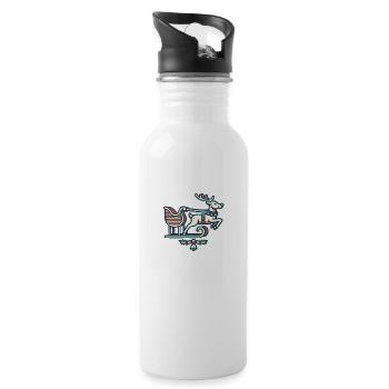 Rentier am Schlitten - Trinkflasche mit integriertem Trinkhalm - Weiß - Rechts