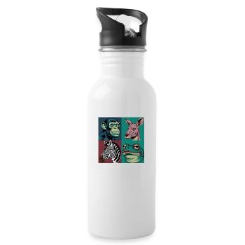 Pop-art Tiere Affe Zebra Frosch Känguru Halloween - Trinkflasche mit integriertem Trinkhalm - Weiß - Rechts