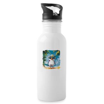 Funny bird goes under palm trees - Water bottle with straw - white - Right