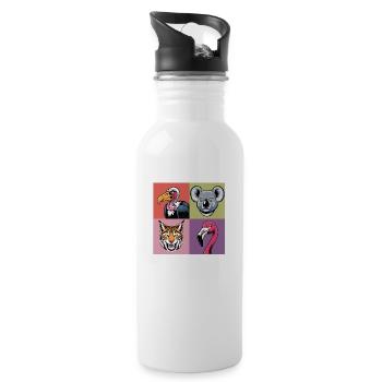 Pop-art Koala Luchs Geier Flamingo bunt Smile - Trinkflasche mit integriertem Trinkhalm - Weiß - Rechts