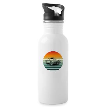 Vintage Classic Car Sunset Lines - Water bottle with straw - white - Right