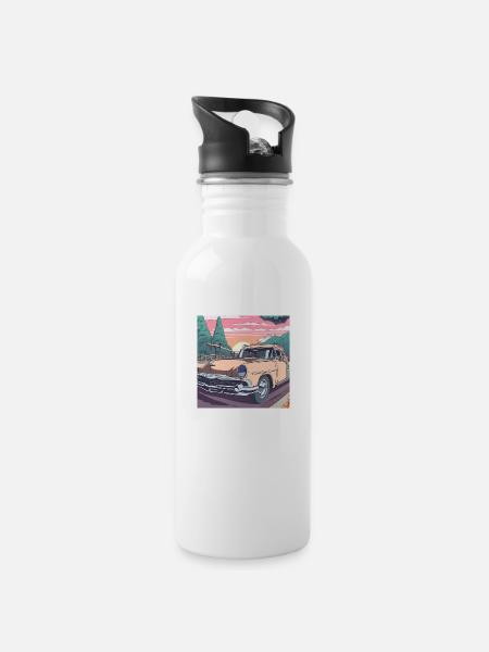 Road trip en voiture classique - Gourde avec paille intégrée - blanc