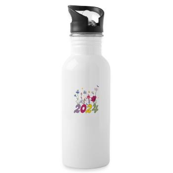 Année de naissance 2024 fleurs sauvages - Gourde avec paille intégrée - blanc - Droite