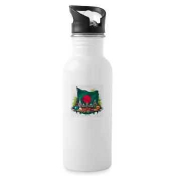 Iconic Bangladesh Flag with Landmark Art - Water bottle with straw - white - Right