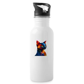 Chat coloré - Gourde avec paille intégrée - blanc - Droite