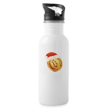Weihnachtliches Bitcoin Design – Krypto Weihnachts - Trinkflasche mit integriertem Trinkhalm - Weiß - Rechts