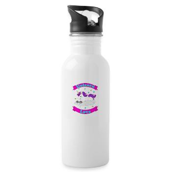 Unicorn Love – Süßes Einhorn-Design - Trinkflasche mit integriertem Trinkhalm - Weiß - Rechts