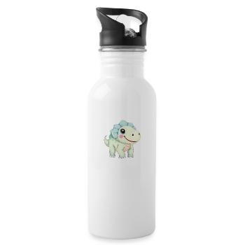 Niedlicher Cartoon-Dinosaurier mit freundlichem Lächeln - Trinkflasche mit integriertem Trinkhalm - Weiß - Rechts