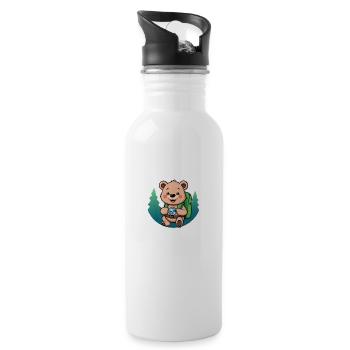 Cozy Bear Exploring Forest Path - Water bottle with straw - white - Right