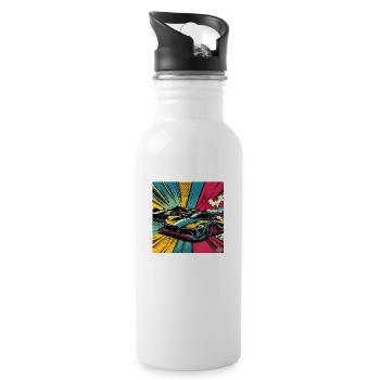 GT Fahrzeug Popart - Trinkflasche mit integriertem Trinkhalm - Weiß - Rechts