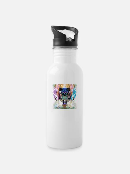 Totenkopf hell - Trinkflasche mit integriertem Trinkhalm - Weiß
