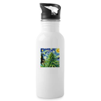 Pflanze im Wind - Trinkflasche mit integriertem Trinkhalm - Weiß - Rechts