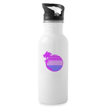 palmiers île arbres plage rayures mer voyage rose - Gourde avec paille intégrée - blanc - Droite