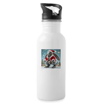 Weihnachtshase - Trinkflasche mit integriertem Trinkhalm - Weiß - Rechts
