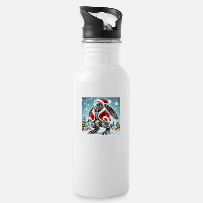 Weihnachtshase - Trinkflasche mit integriertem Trinkhalm - Weiß