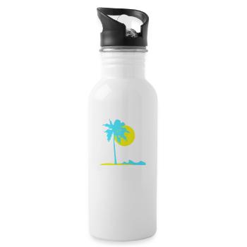 Palme Insel Strand Urlaub Sonne Meer Schön Abend - Trinkflasche mit integriertem Trinkhalm - Weiß - Rechts