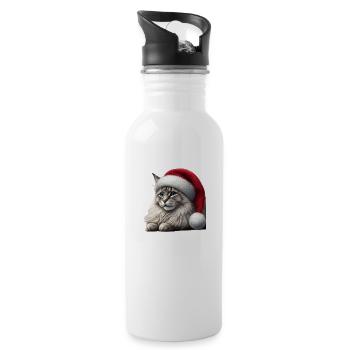 Christmas Cat - Trinkflasche mit integriertem Trinkhalm - Weiß - Rechts