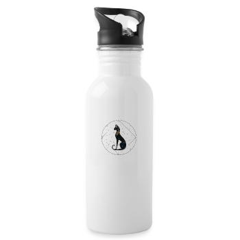 Egyptian Cat Sacred Geometry - Water bottle with straw - white - Right