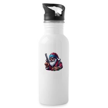 Gangster Santa - Trinkflasche mit integriertem Trinkhalm - Weiß - Rechts